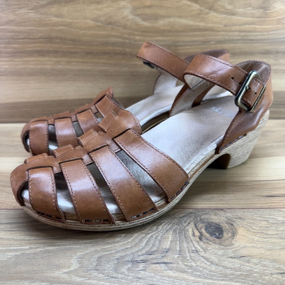Dansko Milly Fisherman Clog Sandals Womens 9 EU 39 Cognac Leather Cottagecore - Picture 4 of 11